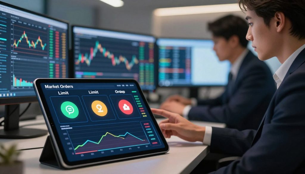 market orders, limit orders, stop orders